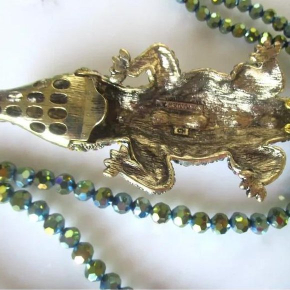 Signed Heidi Daus Alligator Rhinestone Necklace Long Glass Beads New Without Tag - Picture 4 of 5